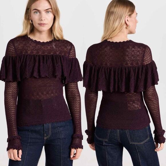 Ulla Johnson Augustina Wool Pointelle Knit Long Sleeve Top Size Large - Picture 9 of 14